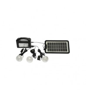 Kit iluminat portabil LED cu 3 becuri-proiector, panou solar si baterie 6V, 4.5 Ah pentru pescuit camping GD-7COB Cod: DISLK19