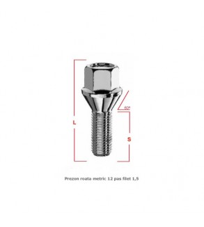 Prezoane pentru jante de aluminiu, M12x1,25 mm, cu con drept, disponibile Ã®n diferite lungimi, cap cheie 17