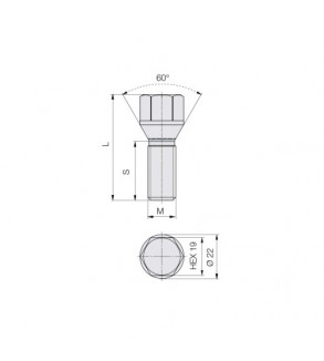 Prezoane pentru jante, M16x1,5 mm, lungime 28mm, cap cheie 19 cu con drept  Cod: B1051
