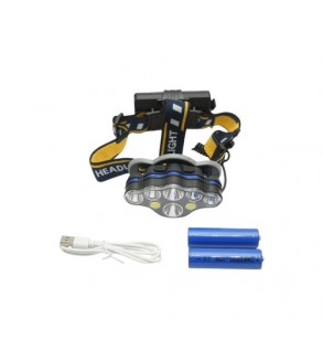 Lanterna frontala de cap cu 8 LED-uri, 3 moduri iluminare, baterie 2200mAh reincarcabila USB Crownman Cod: DISUF01